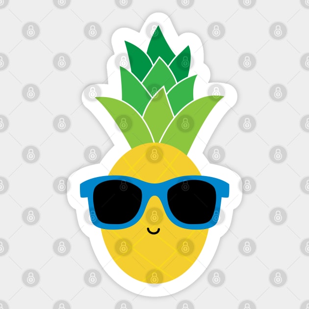 Cool Pineapple with Blue Sunglasses Sticker by designminds1